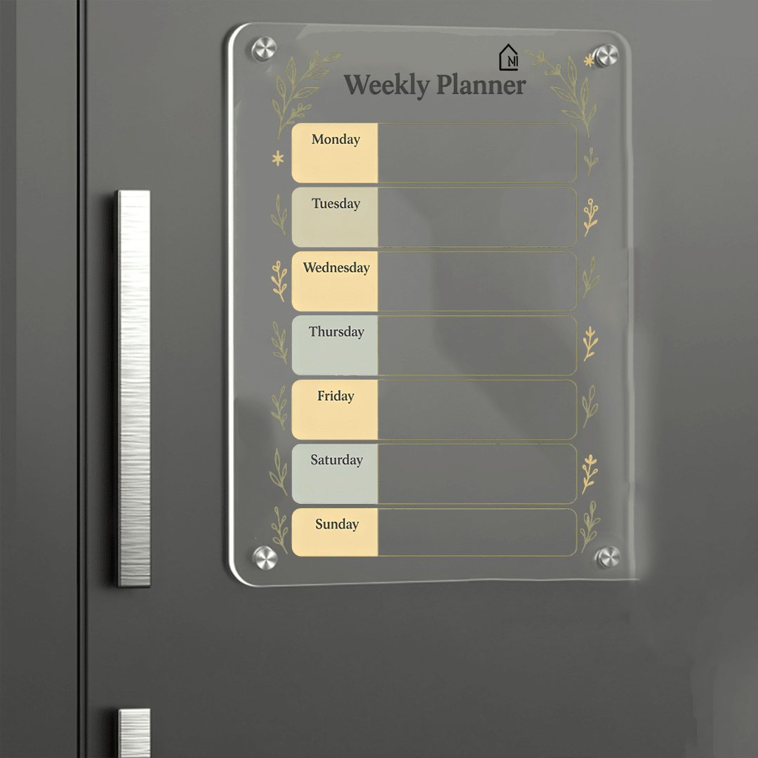Acrylic Fridge Weekly Planner | Elegant Magnetic Organizer with Botanical Design | Pen and Rag - Memories InsiteBOTANICAL WEEKLY FRIDGE PLANNER I